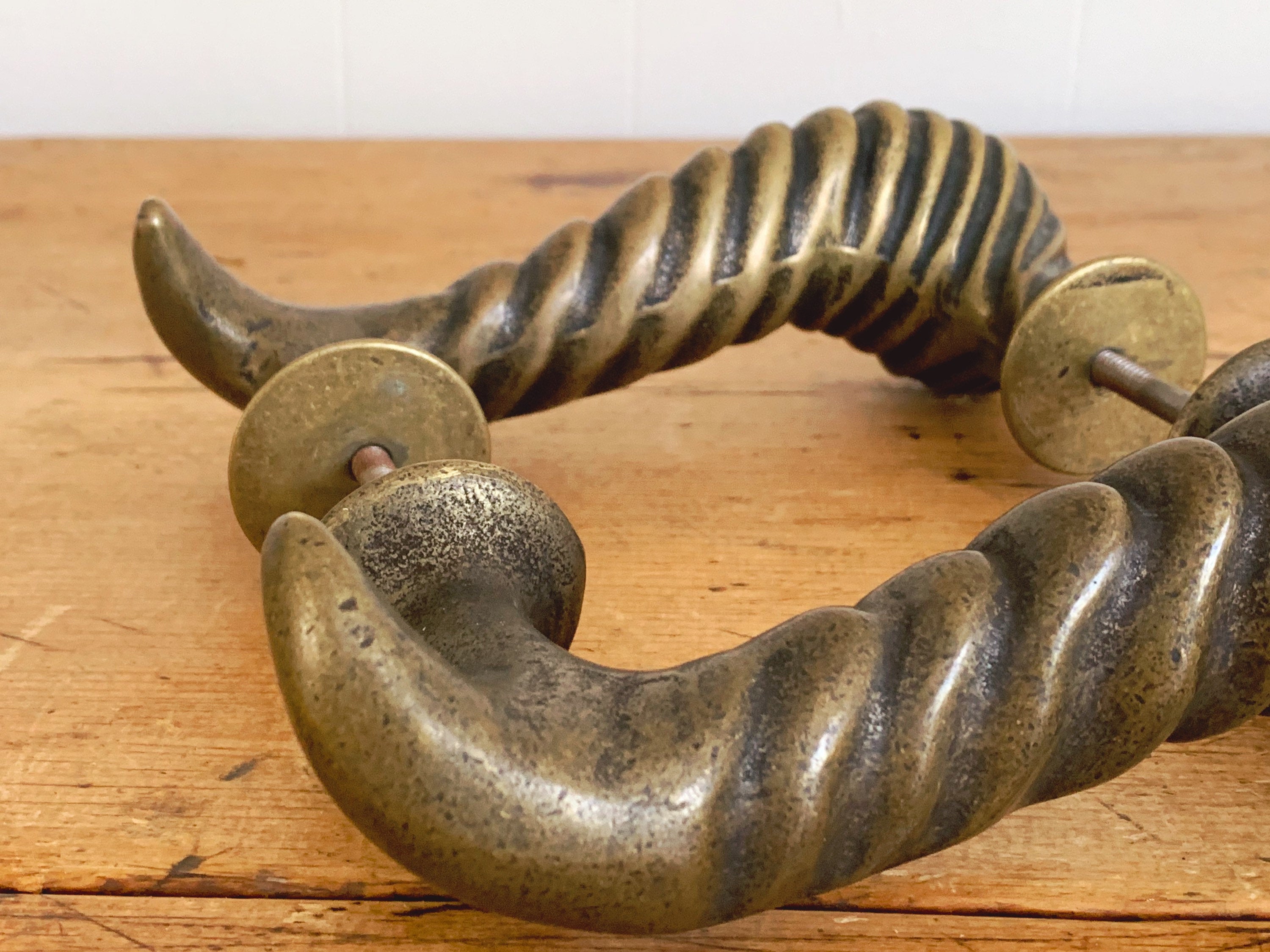 Large Vintage Hand Made Bronze Rams Horn Door Handle | Exterior Interior Sculpture Art Door Pull | Gate Front Door Handle Hardware