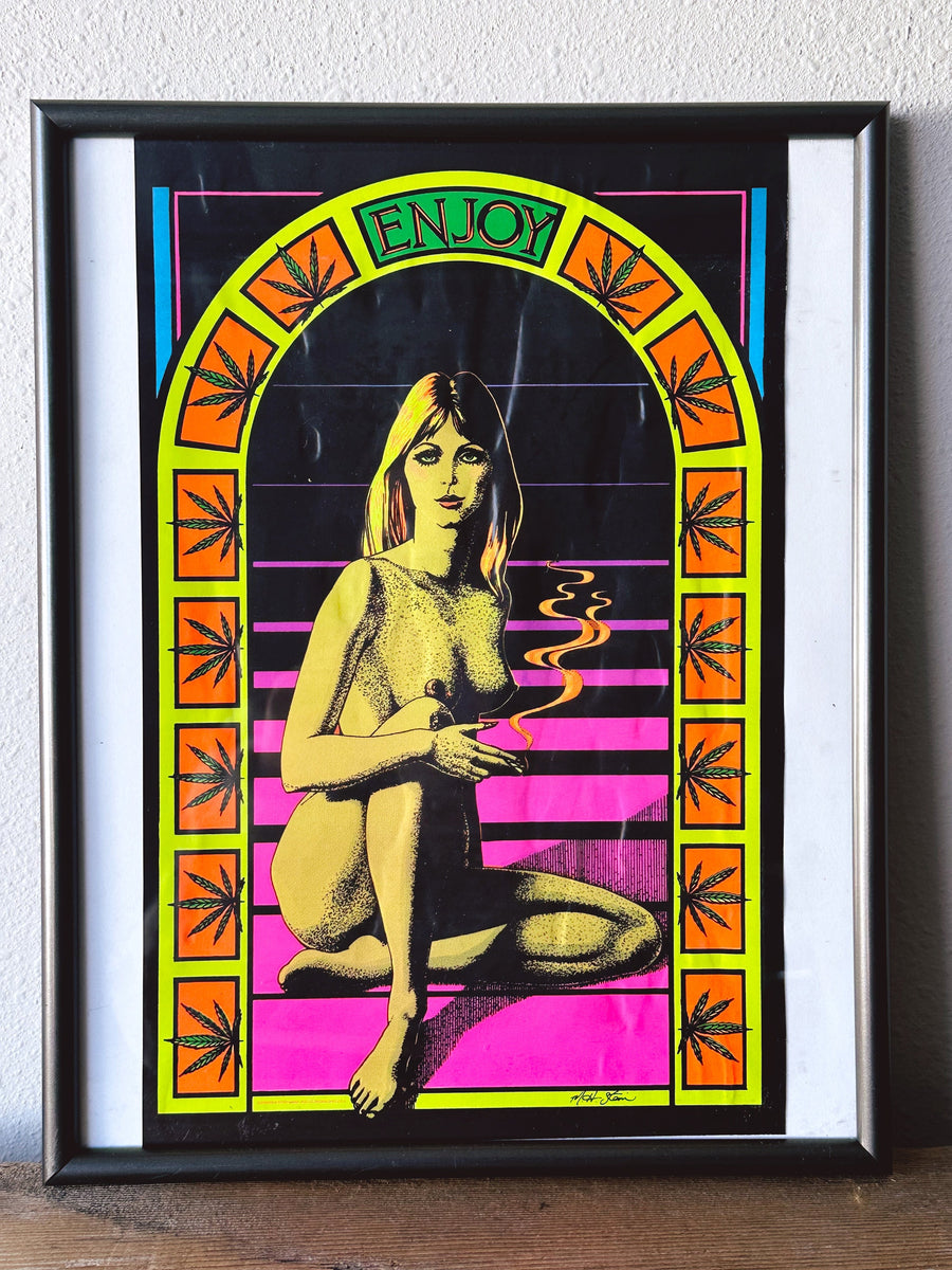 Vintage Marijuana Blacklight Poster of Smoking Nude Woman | Black