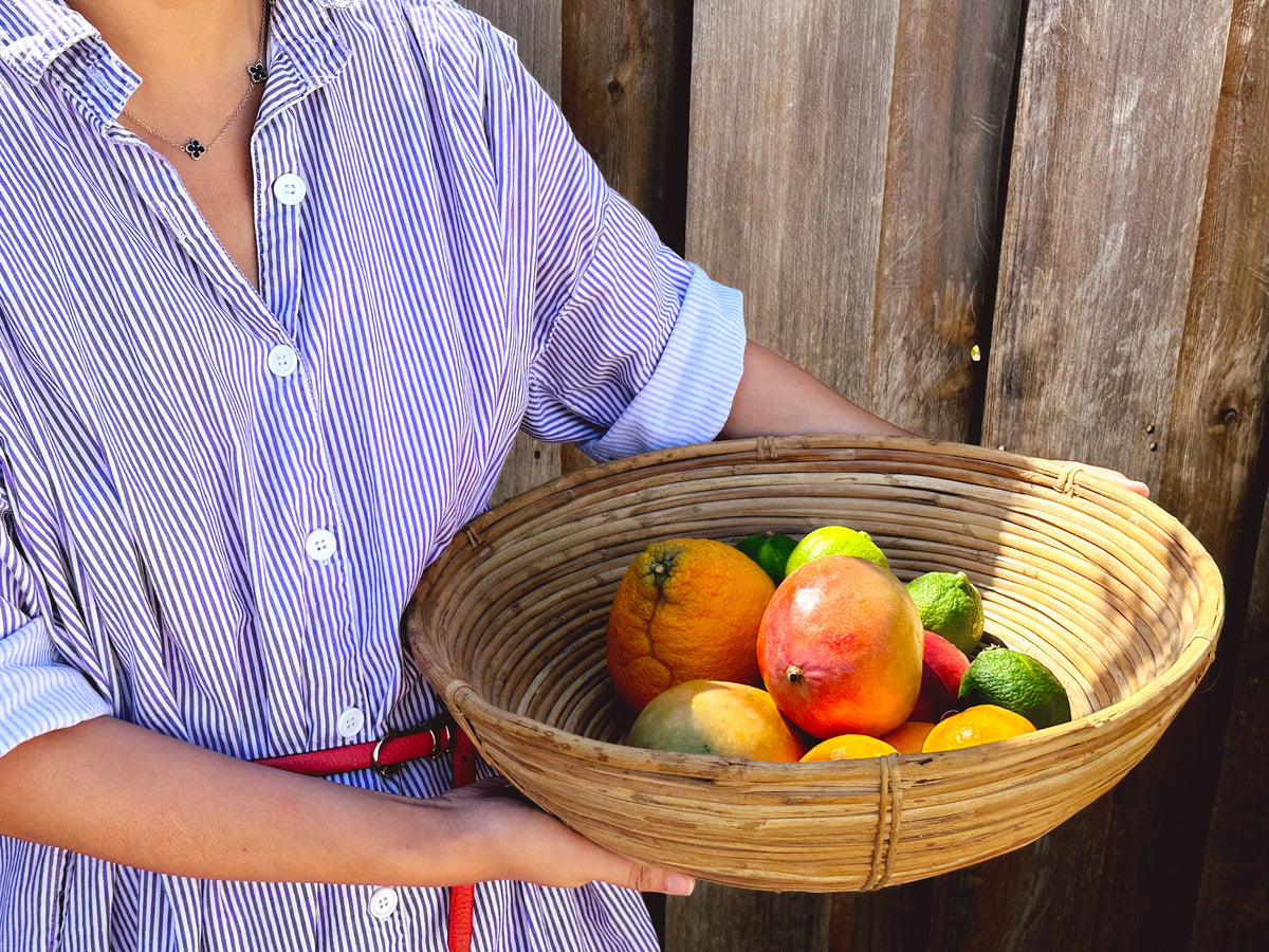 Vintage Coiled Bamboo Bowl, Boho Rattan hot Bread Basket Fruit Bowl, Retro Bent Cane