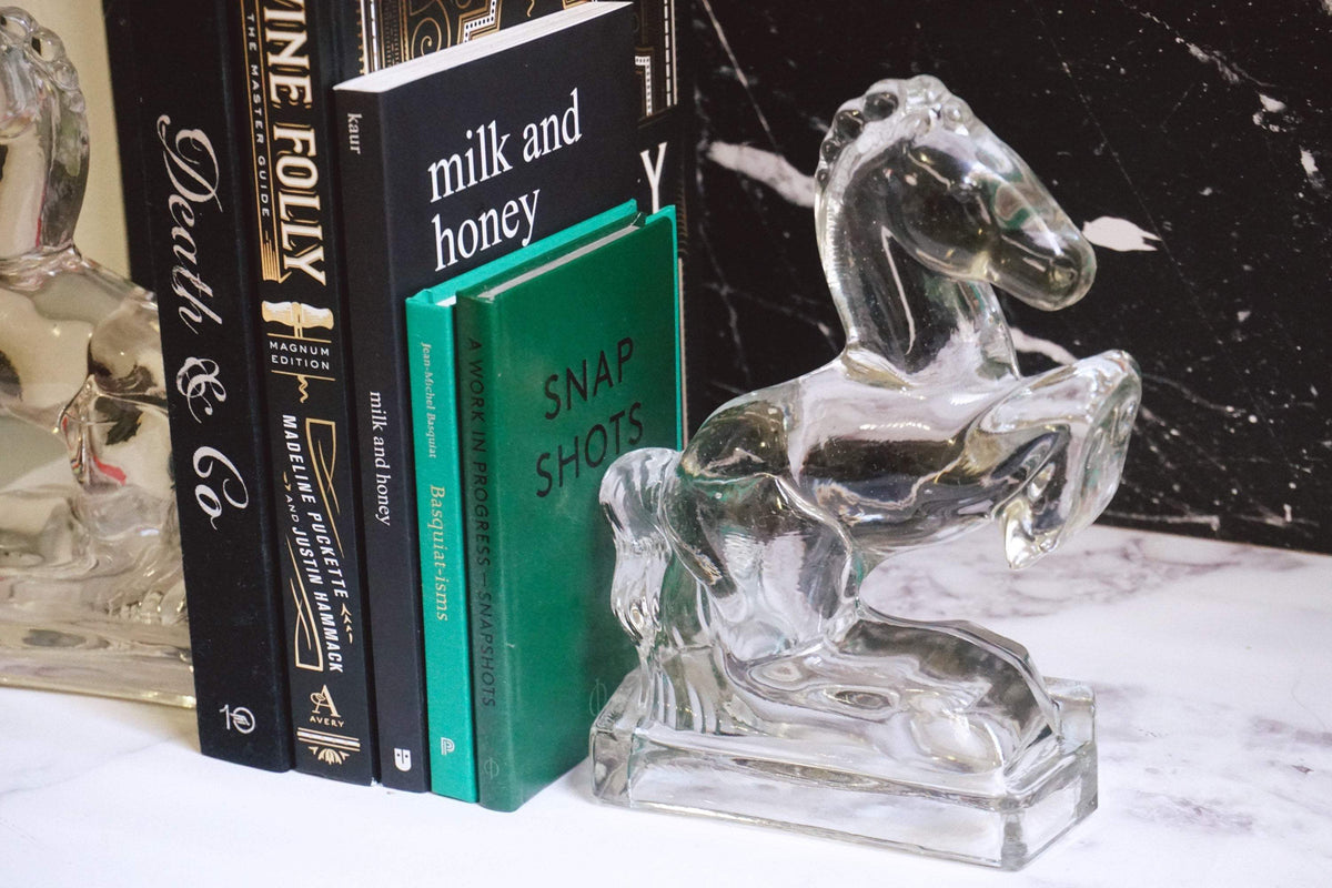 Bookends　By　Clear　–　Vintage　Nomad　1940s　Pair　Glass　Horse　Urban　of　NYC　Rearing　Smith