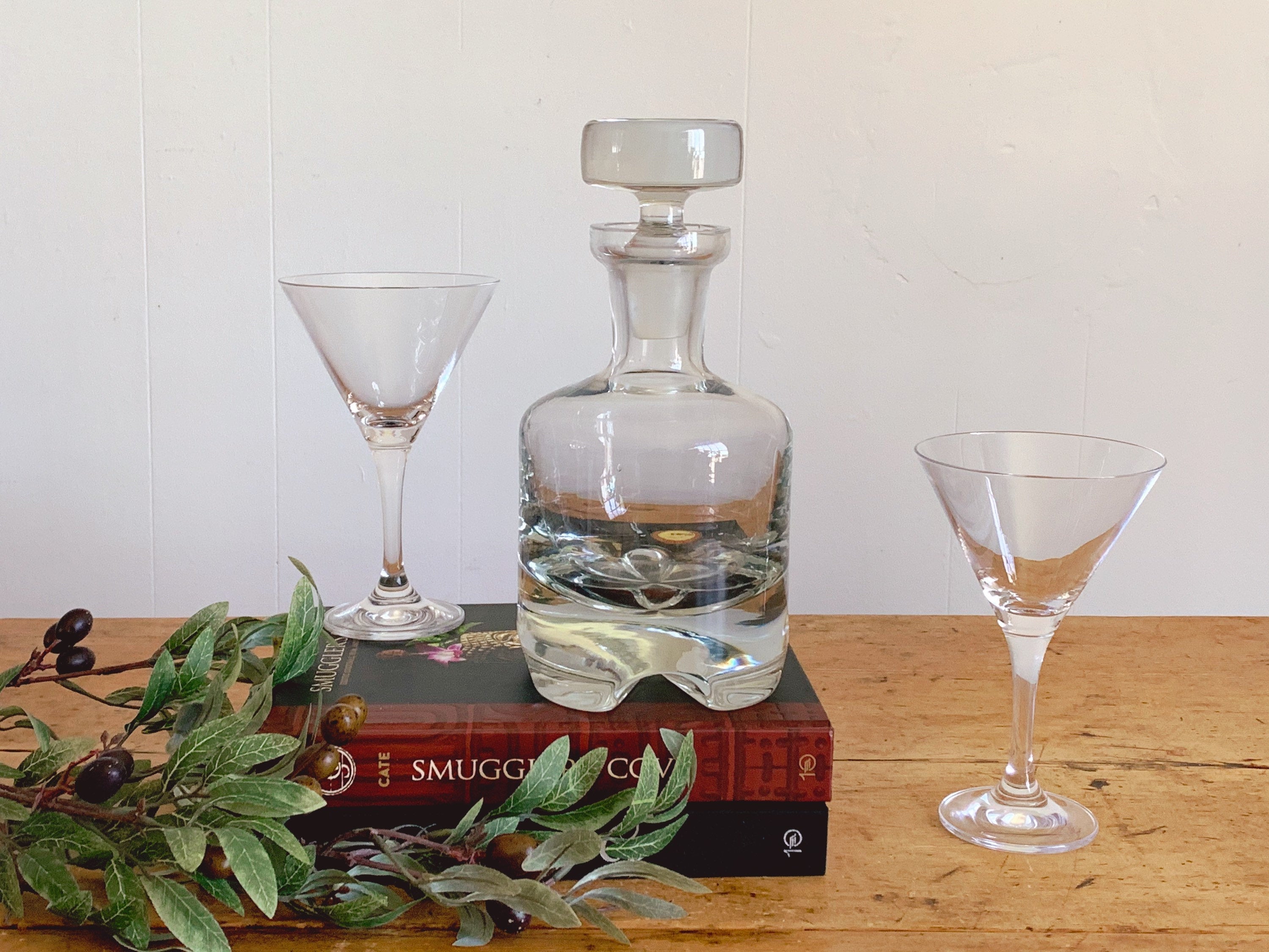 Vintage Glass Decanter. Large Ornate Pressed Glass Wine or Liquor Bott