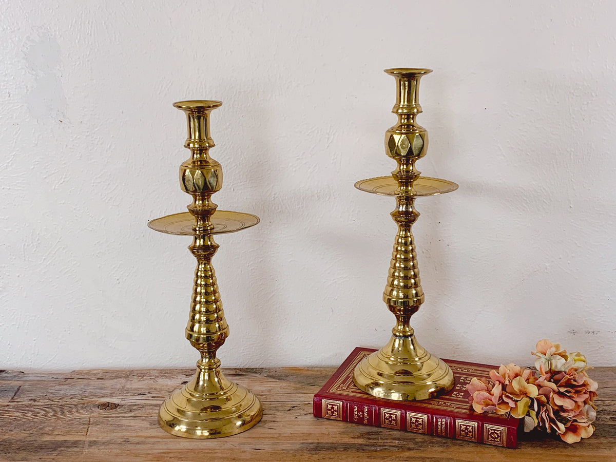 Unique pair of antique English Victorian 19th Century brass candlestic –  The London Beeswax Candle Company