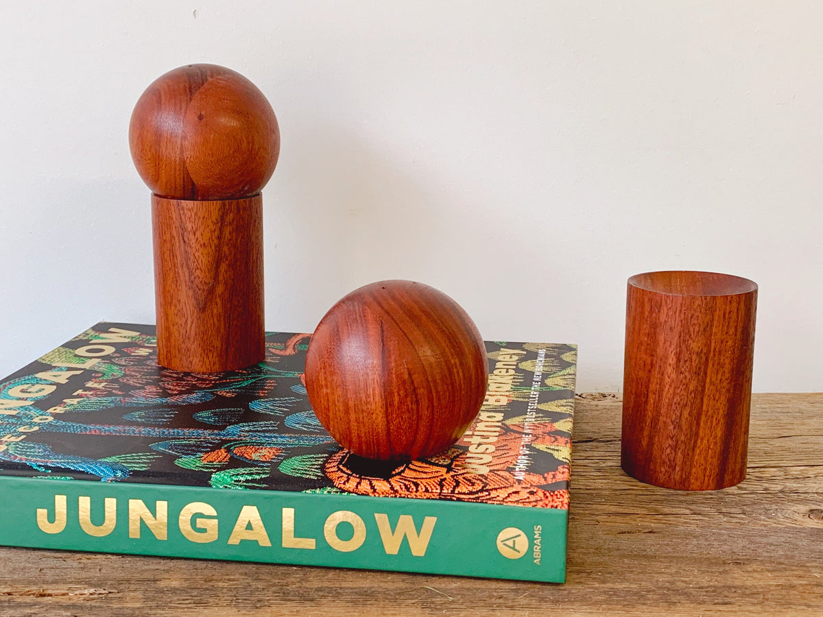 Vintage Danish Modern Geometric Walnut Wood Ball + Cylinder 