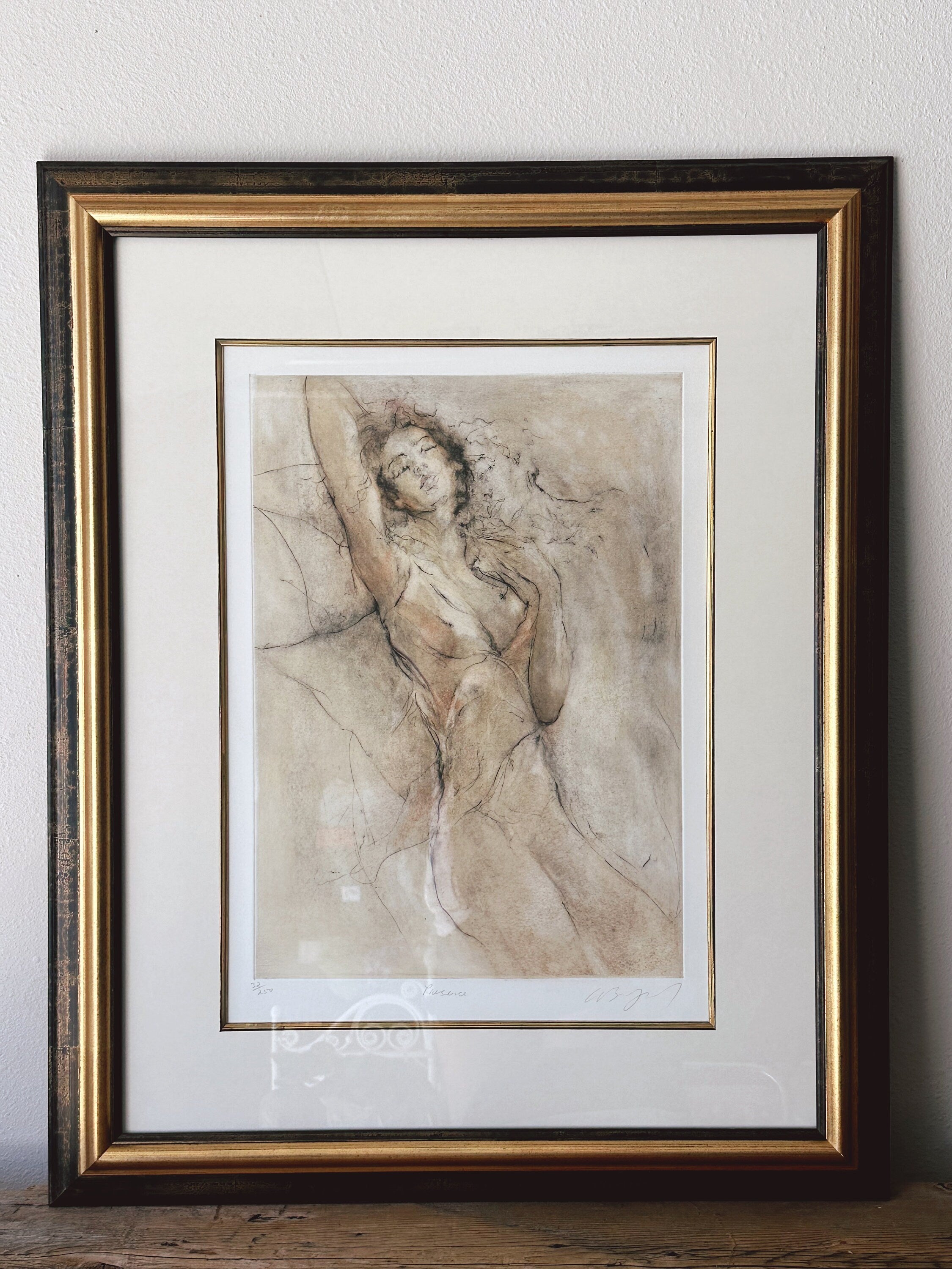 Framed Vintage Female Nude Art Print "Presence" Signed and Numbered | Elegant Naked Woman Watercolor Print Gallery Wall Home Decor