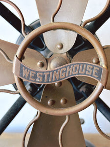 Antique 1906 Westinghouse 12" Brass Blade "Tank" Fan | 4-Blade Desk Fan Style 60677 in Working Condition | Vintage Retro Industrial Decor