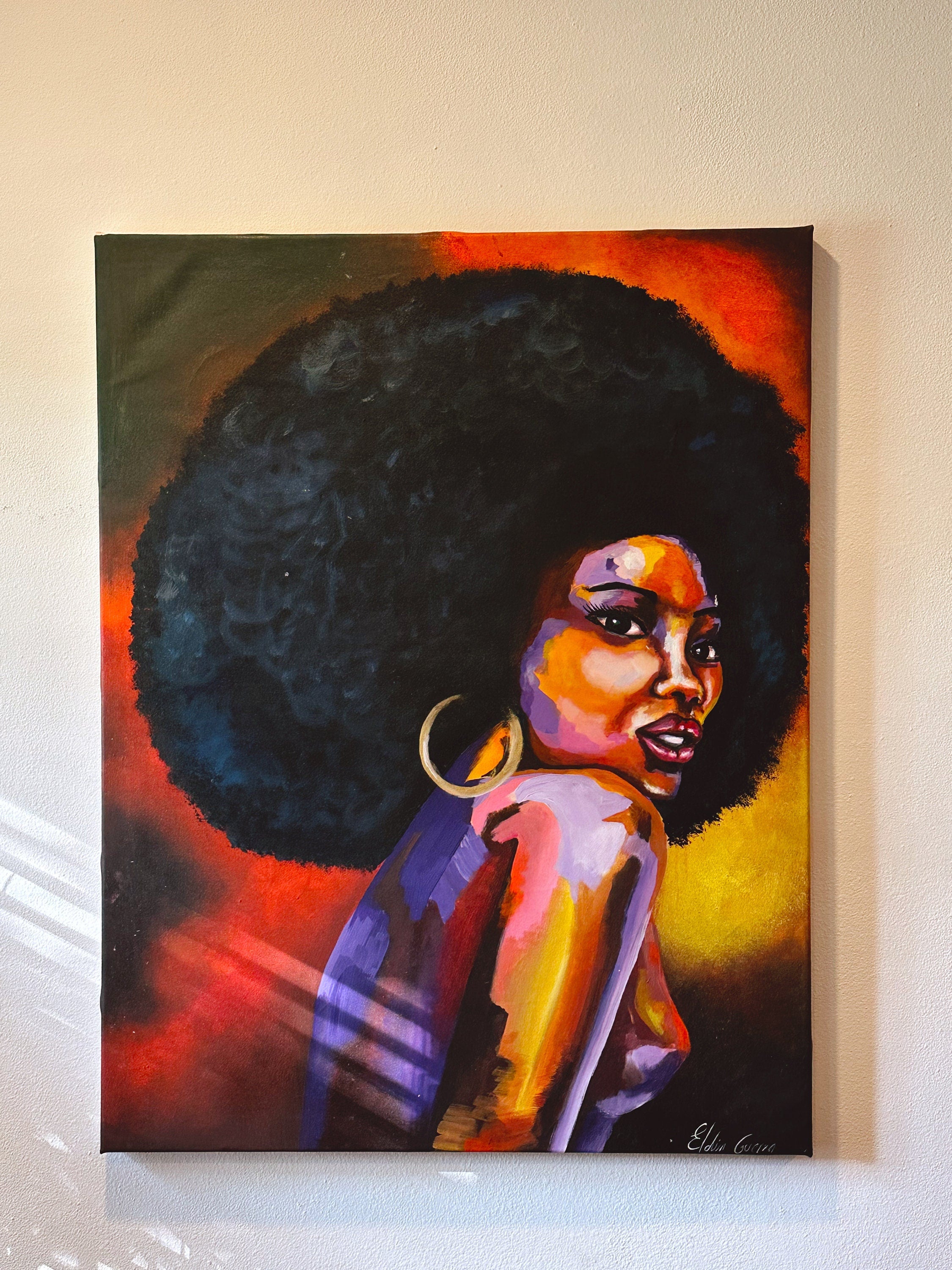 Original Large Oil painting on Canvas of Beautiful African Woman 42"x32" | Signed by Columbian Artist | Colorful Gallery Wall Decor
