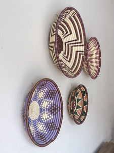 Set of 4 Vintage Hand Woven Round Hanging Baskets by All Across Africa | African Style Home Decor Fruit Basket Catchall Bowl in Purple