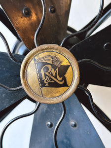 Vintage 16" RM Electric Fan | Robbins & Myers 3 Speed Fan | Antique Electric Metal Blade Fan in Working Condition | Retro Industrial Decor