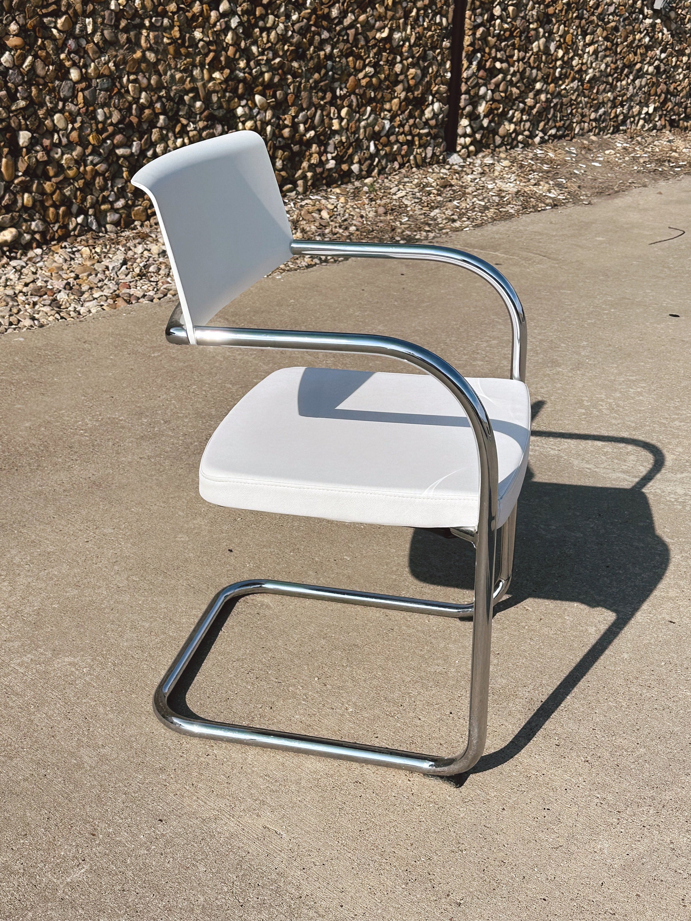 Set of 4 Vintage Knoll White Leather & Chrome Cantilever Chairs | Shipping NOT Free | MCM Office Chair Dining Chair