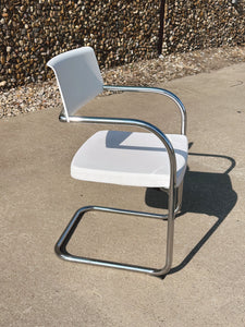 Set of 4 Vintage Knoll White Leather & Chrome Cantilever Chairs | Shipping NOT Free | MCM Office Chair Dining Chair