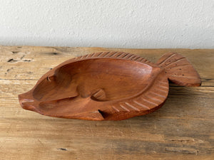 Mid Century Modern Hand Carved Teak Wood Fish Shaped Serving Tray | Small Jewelry Dish, Trinket Tray, Catchall, Ring Dish | Beach House