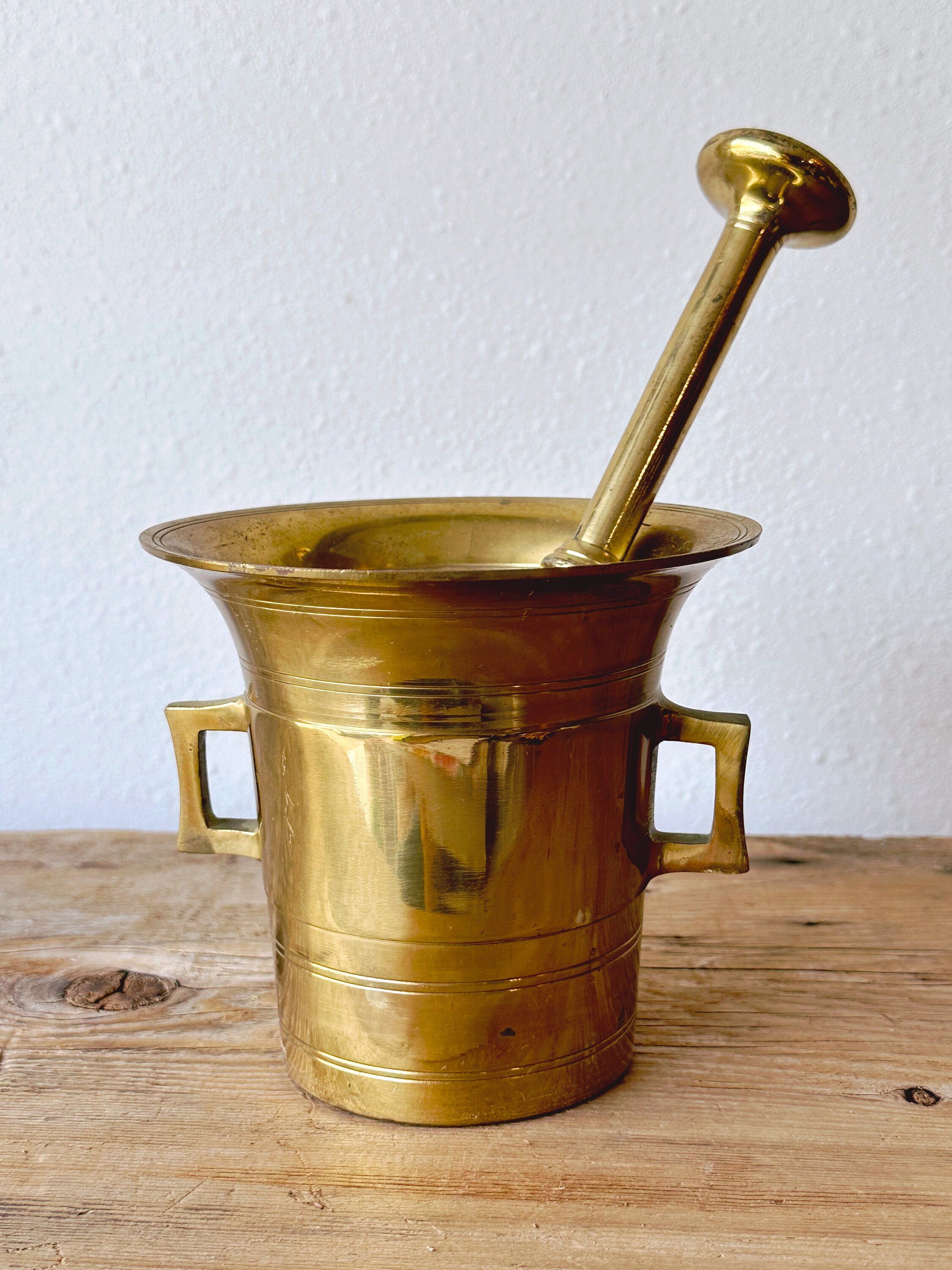 Vintage Brass Pharmacy Mortar & Pestle | Herbs, Spices, Medicine Grinder | Antique Apothecary Kitchen Decor | Gift for the Cook Housewarming