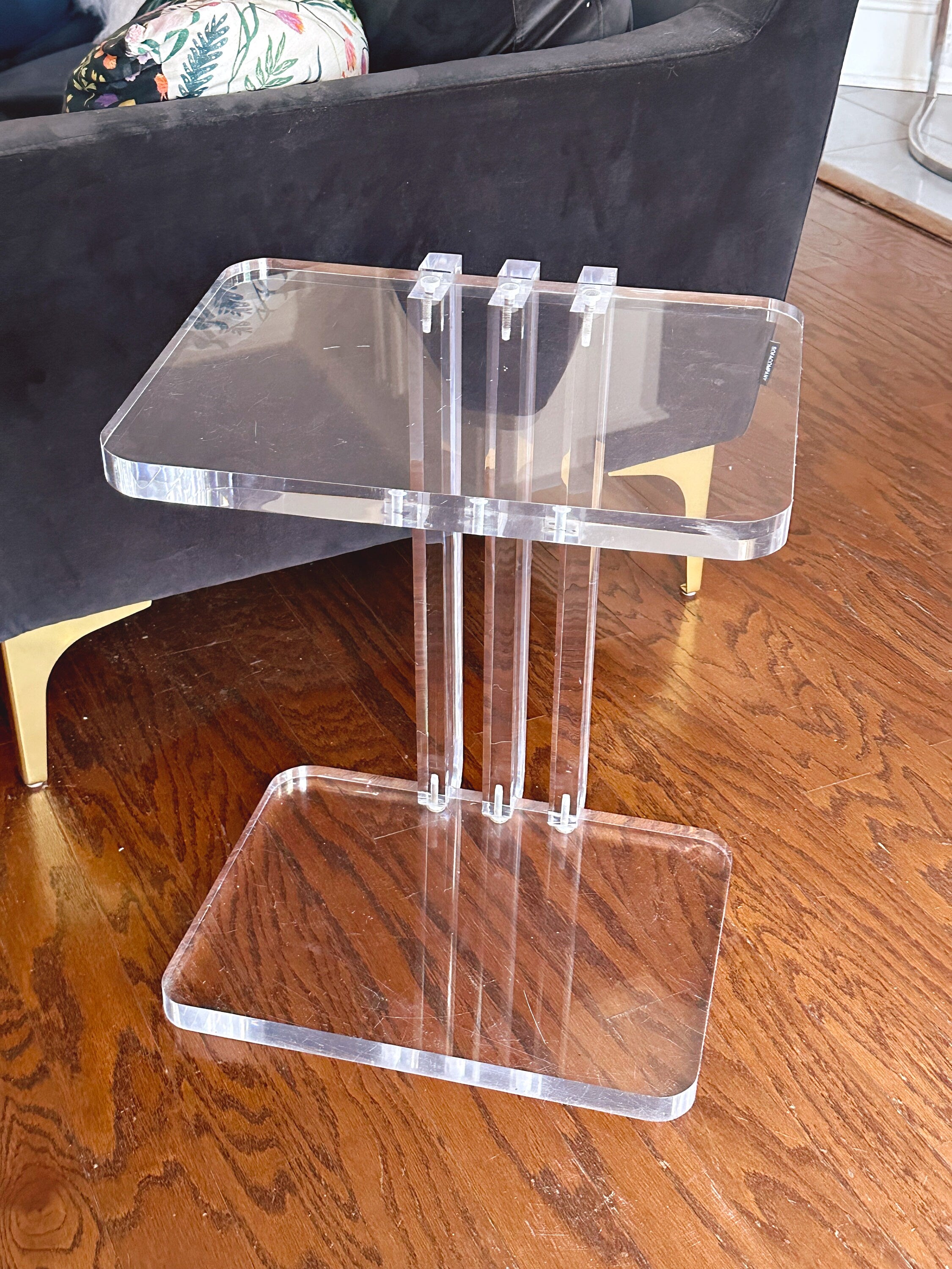 Vintage Clear Acrylic Accent Table | Modern Stacked Lucite Living Room Side Table | Bedroom Furniture End Table | SHIPPING NOT FREE
