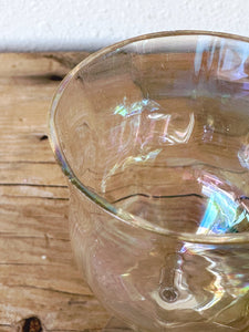 Pair of Vintage Iridescent Ribbed Cordial Glasses | Mid-Century Rainbow Pearly Craft Dessert Wine Glasses | Gift for Her