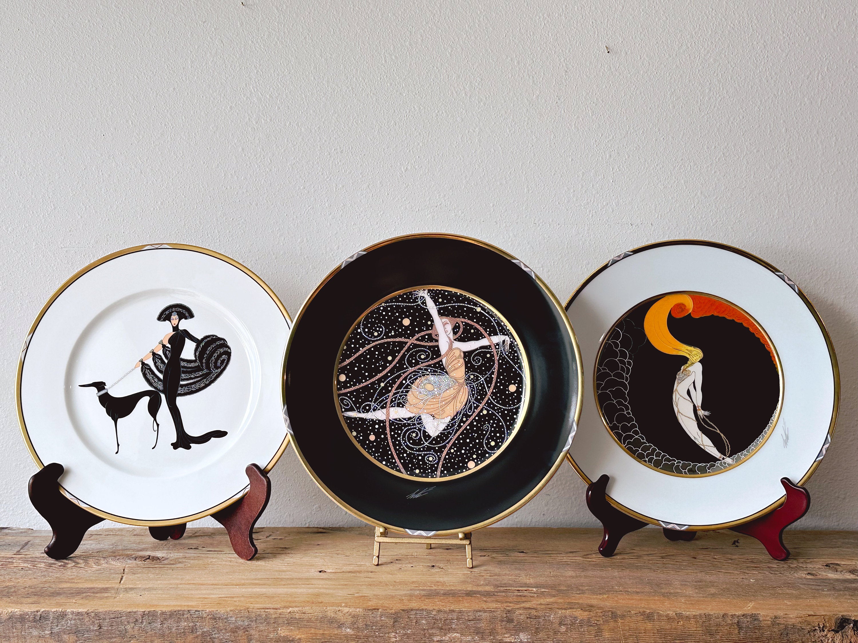 Vintage Erte Mikasa Collectors Plates | SOLD SEPERATELY | Symphony in Black, L'Amour, Ondee | Art Deco Style Bone China 12" Charger Plate