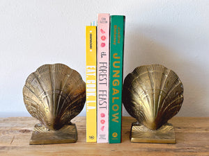 Pair of Vintage Brass Clam Shell Bookends | Hollywood Regency Scallop Seashell Nautical Decor | Bookshelf Decor | Gift for Book Lovers