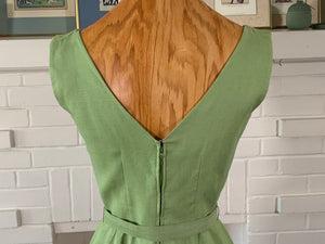 Vintage Green A-Line Dress with Belt | Size S | Summer Cocktail Dress