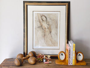 Framed Vintage Female Nude Art Print "Presence" Signed and Numbered | Elegant Naked Woman Watercolor Print Gallery Wall Home Decor