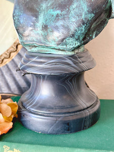 Antiqued Hermes Bust Metal Sculpture on Faux Marble Pedestal 13" | Vintage Greek & Roman Male Figurine Coffee Table Mantle Home Decor