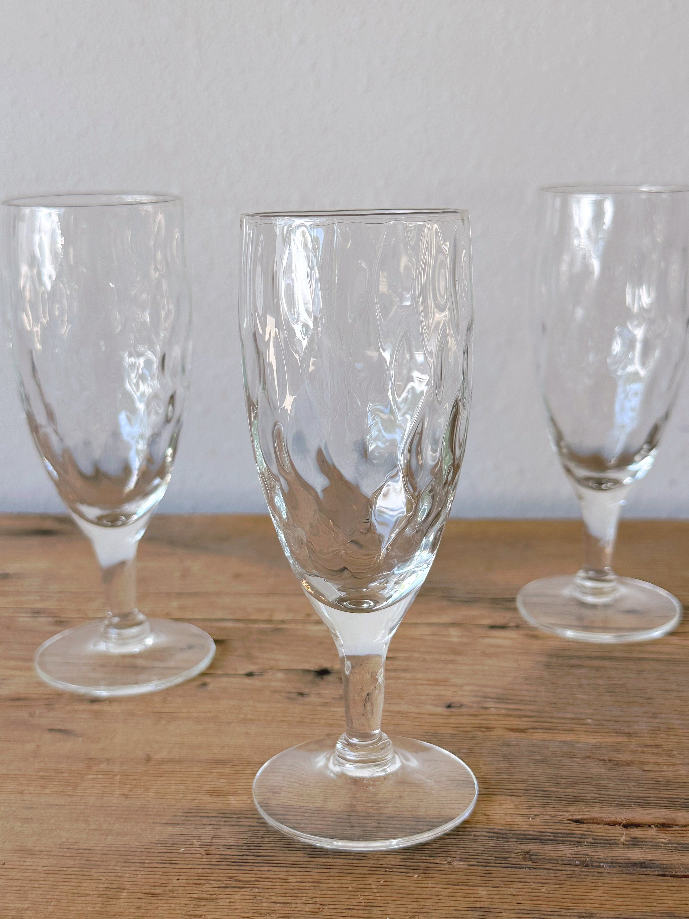 Vintage Small Champagne Flutes with Ripple Pattern in Set of 2, 4, or 6 | Short Wine Glasses Wedding Gift Bridal Shower Gift