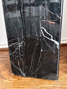 Vintage 1980s Rectangular Tessellated Black & White Marble Pedestal 36" Tall | Marble Laminate Sculptural Plant Stands | Art Display Plinth