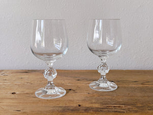 Pair of Clear Crystal Wine Glasses with Faceted Ball Stem | Glass Water Goblets | Barware Gift for Her Housewarming Gift