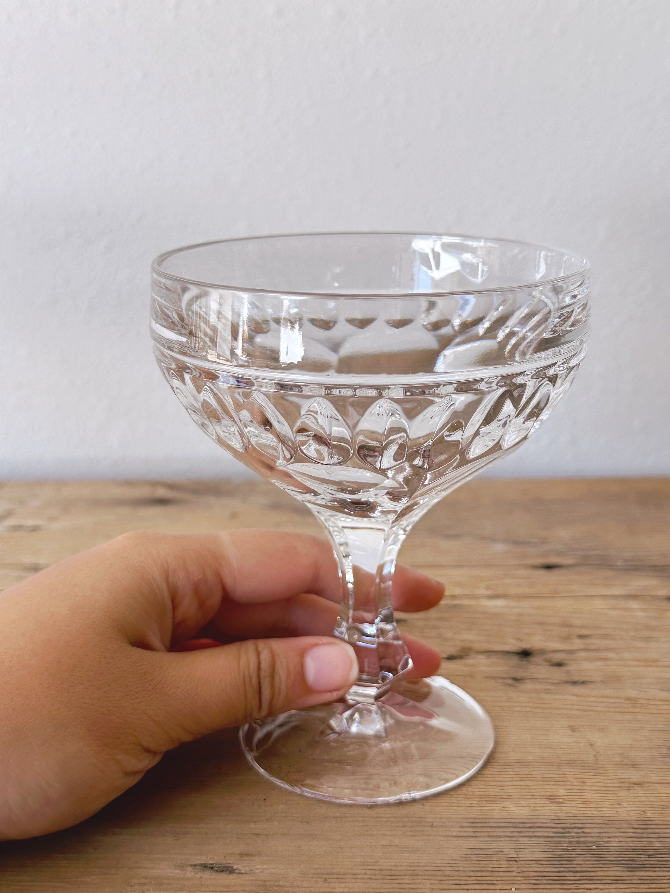 Pair of Vintage Crystal Champagne Coupe Glasses | Clear Craft Cocktail Glass Barware Drinkware | Wedding Gift Mother's Day