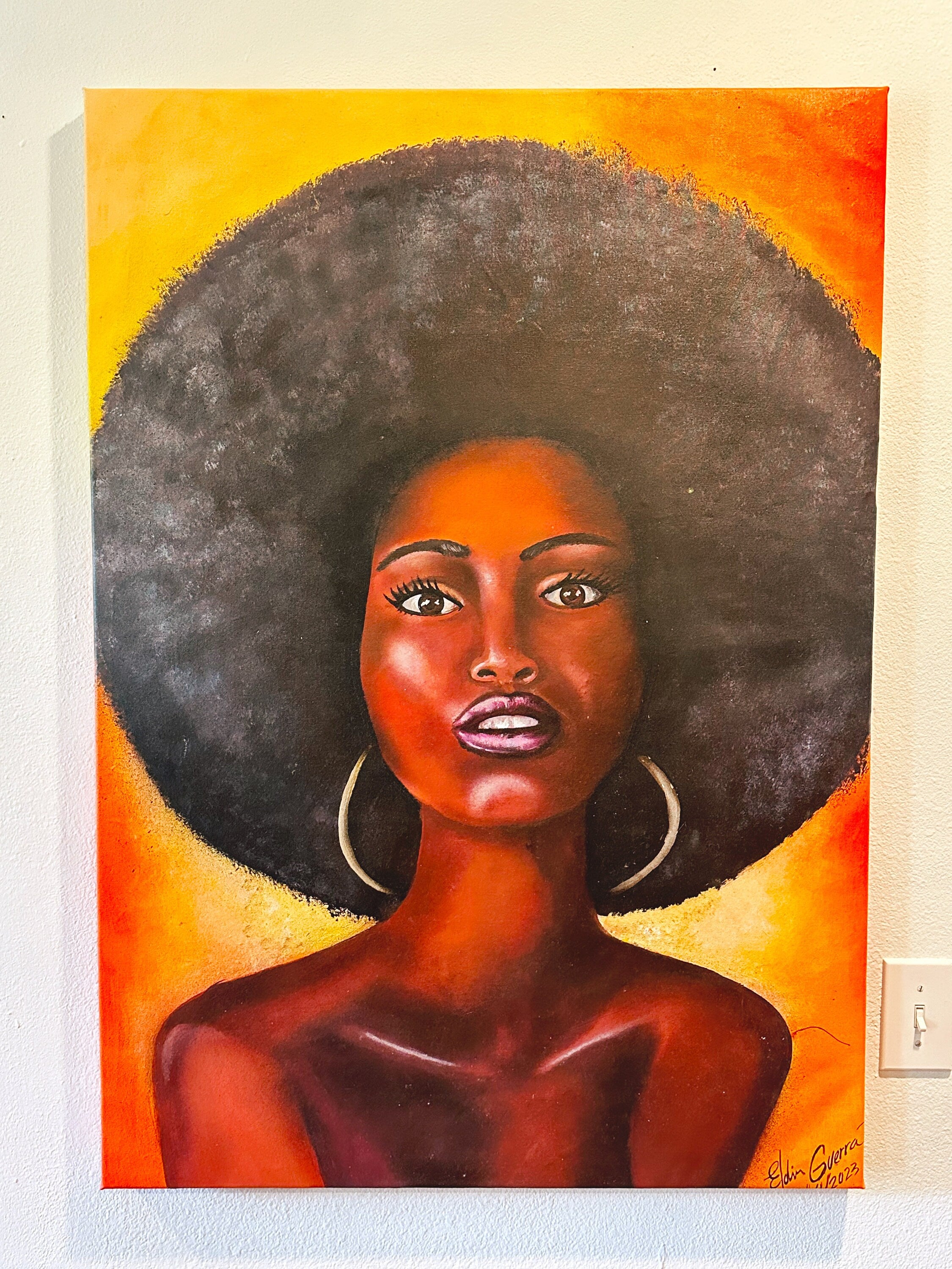 Original Large Oil painting on Canvas of Beautiful African Woman 44"x31" | Signed by Columbian Artist | Colorful Gallery Wall Decor