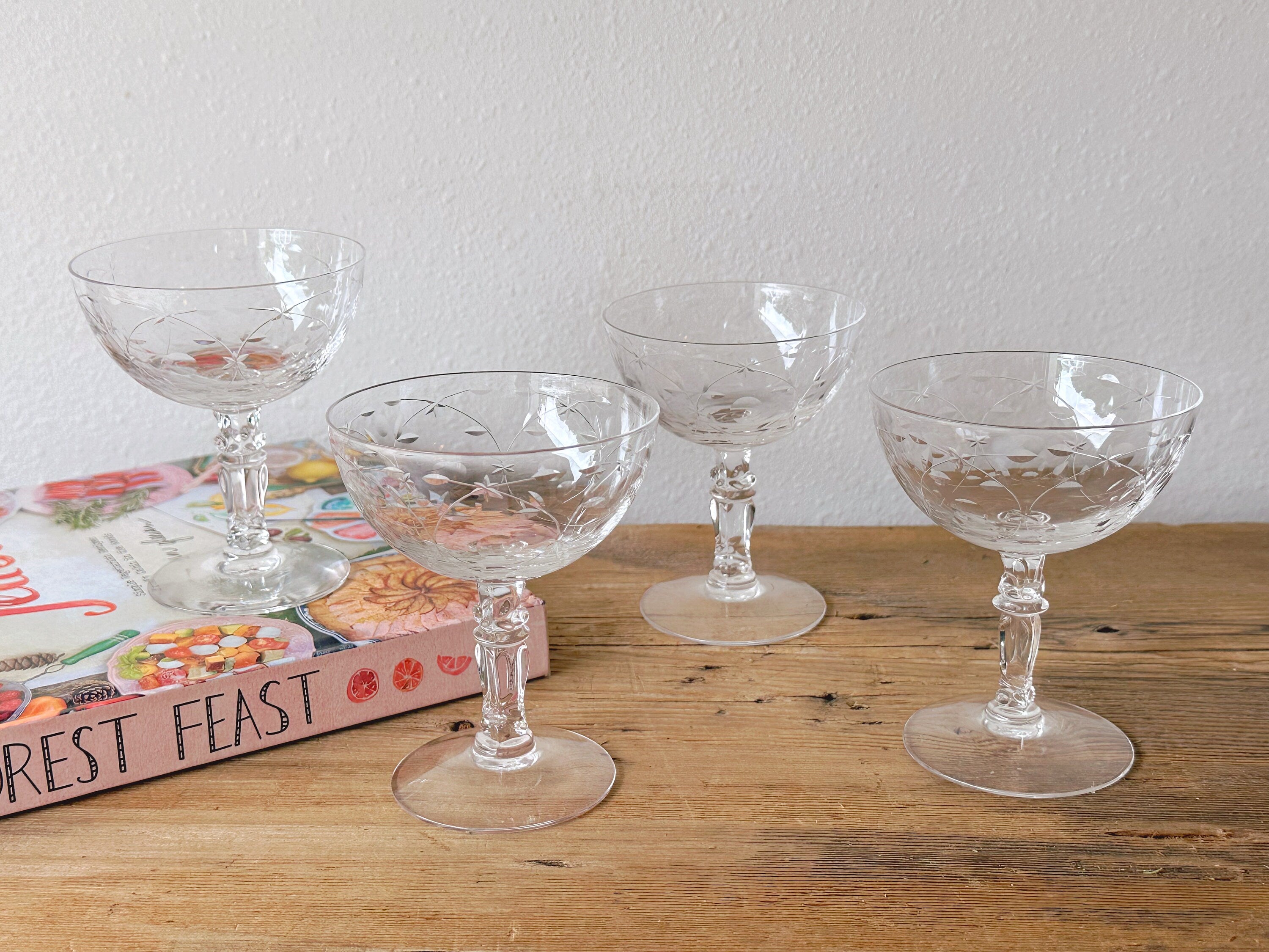 Vintage Cut Crystal Champagne Coupe Glasses in Set of 4, 6, 8 or 10 | Clear Craft Cocktail Glass | Wedding Gift Father's Day