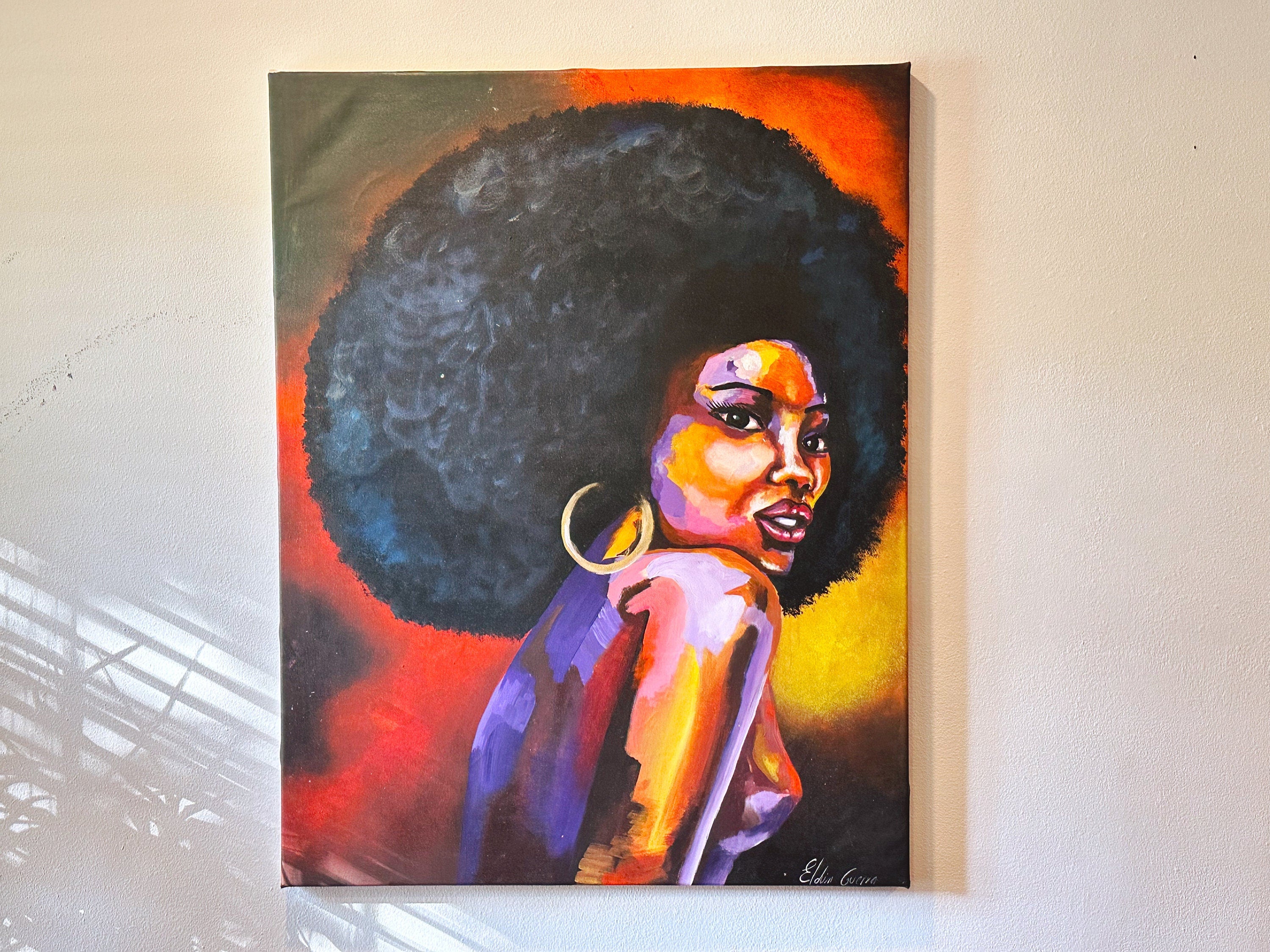 Original Large Oil painting on Canvas of Beautiful African Woman 42"x32" | Signed by Columbian Artist | Colorful Gallery Wall Decor