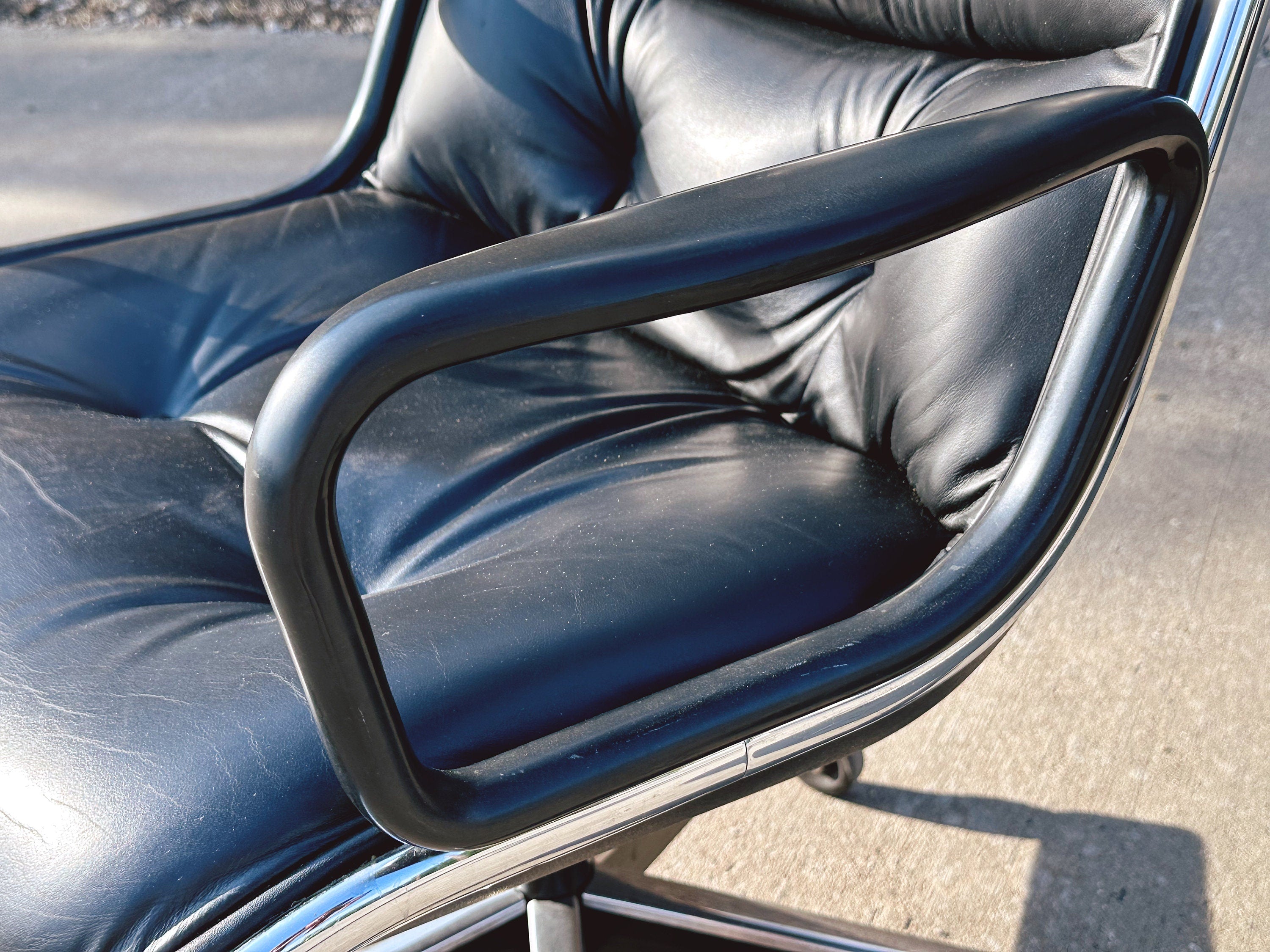 Pair of Vintage 1980s Black Leather Executive Desk Chairs by Charles Pollock for Knoll | SHIPPING NOT FREE | Roller Wheel Office Chairs