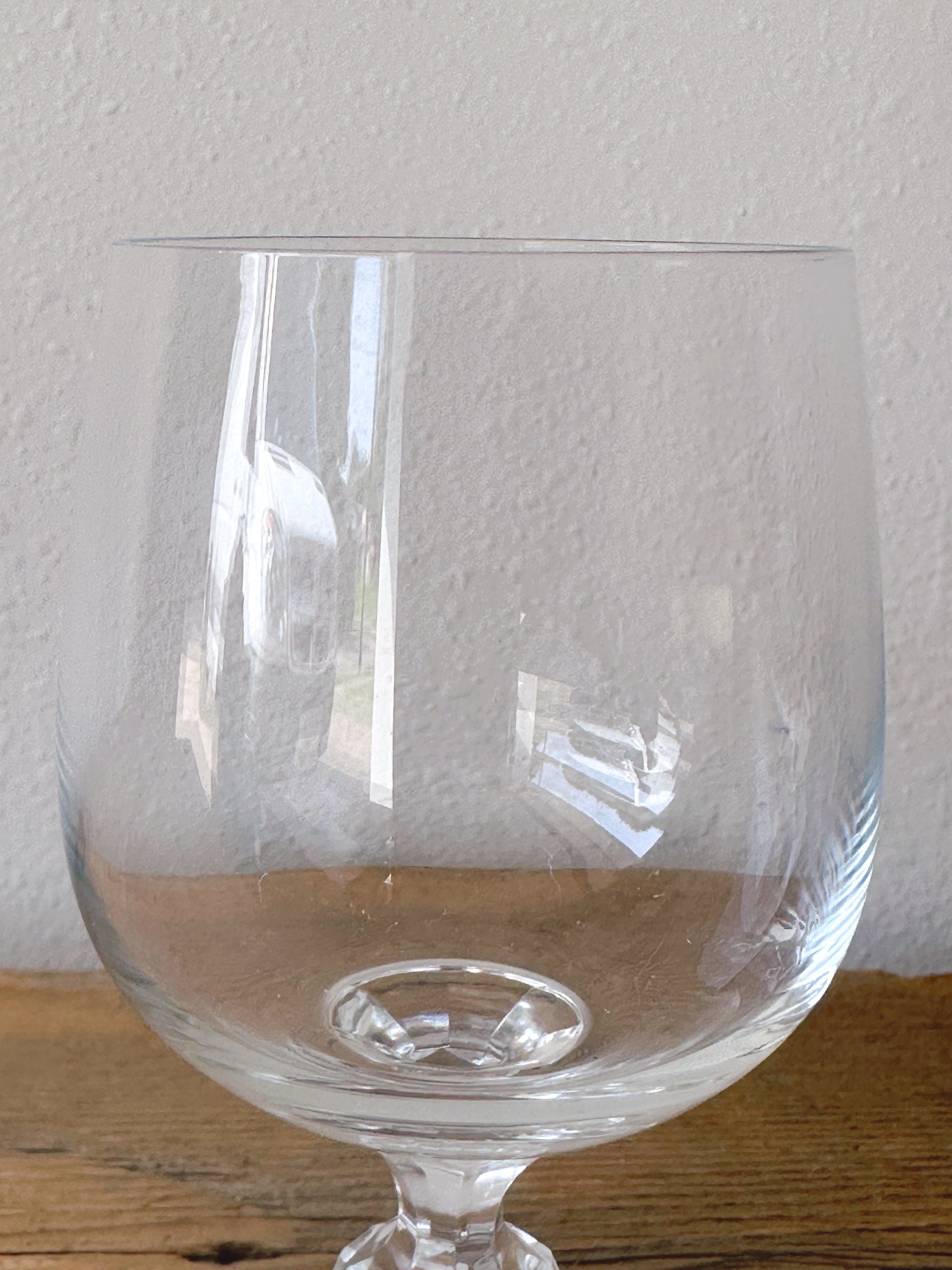 Pair of Clear Crystal Wine Glasses with Faceted Ball Stem | Glass Water Goblets | Barware Gift for Her Housewarming Gift