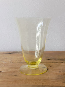 Pair of Vintage Depression Glass Yellow Ice Cream Sundae Cups | Footed Beverage Glass with Optical Rib Design | Cocktail Glass Barware