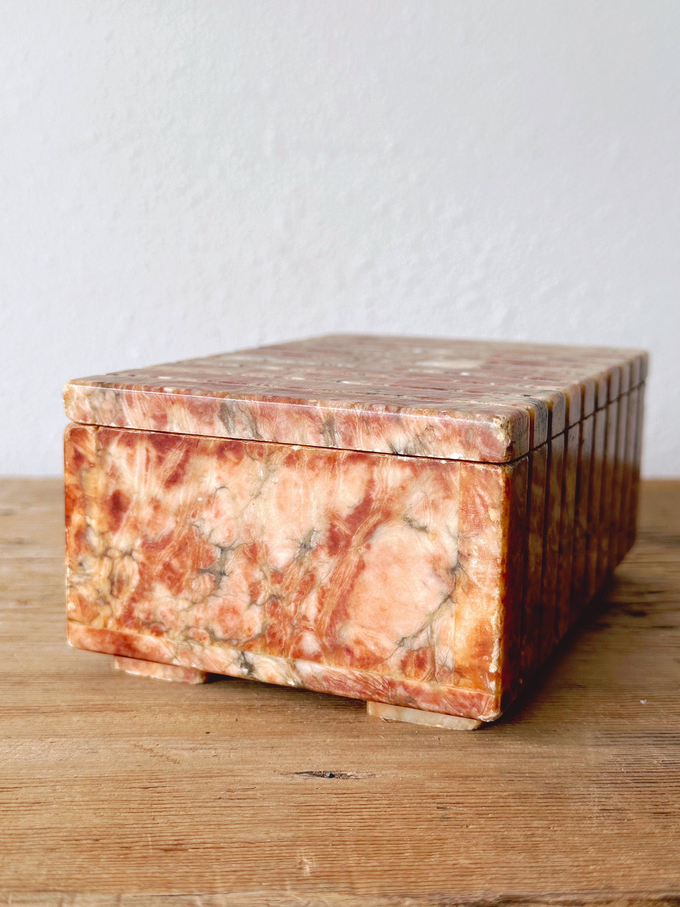 Vintage Genuine Hand Carved Italian Alabaster Rectangular Jewelry Box with Lid | Vanity Ring Box | Keepsake Trinket Storage | Gift for Her