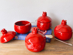 Vintage Pomegranate Soup Tureens with Lid by Barbara Eigan for Williams Sonoma in Set of 2, 4 or 6 | Red Round Ceramic Soup Bowls Tableware