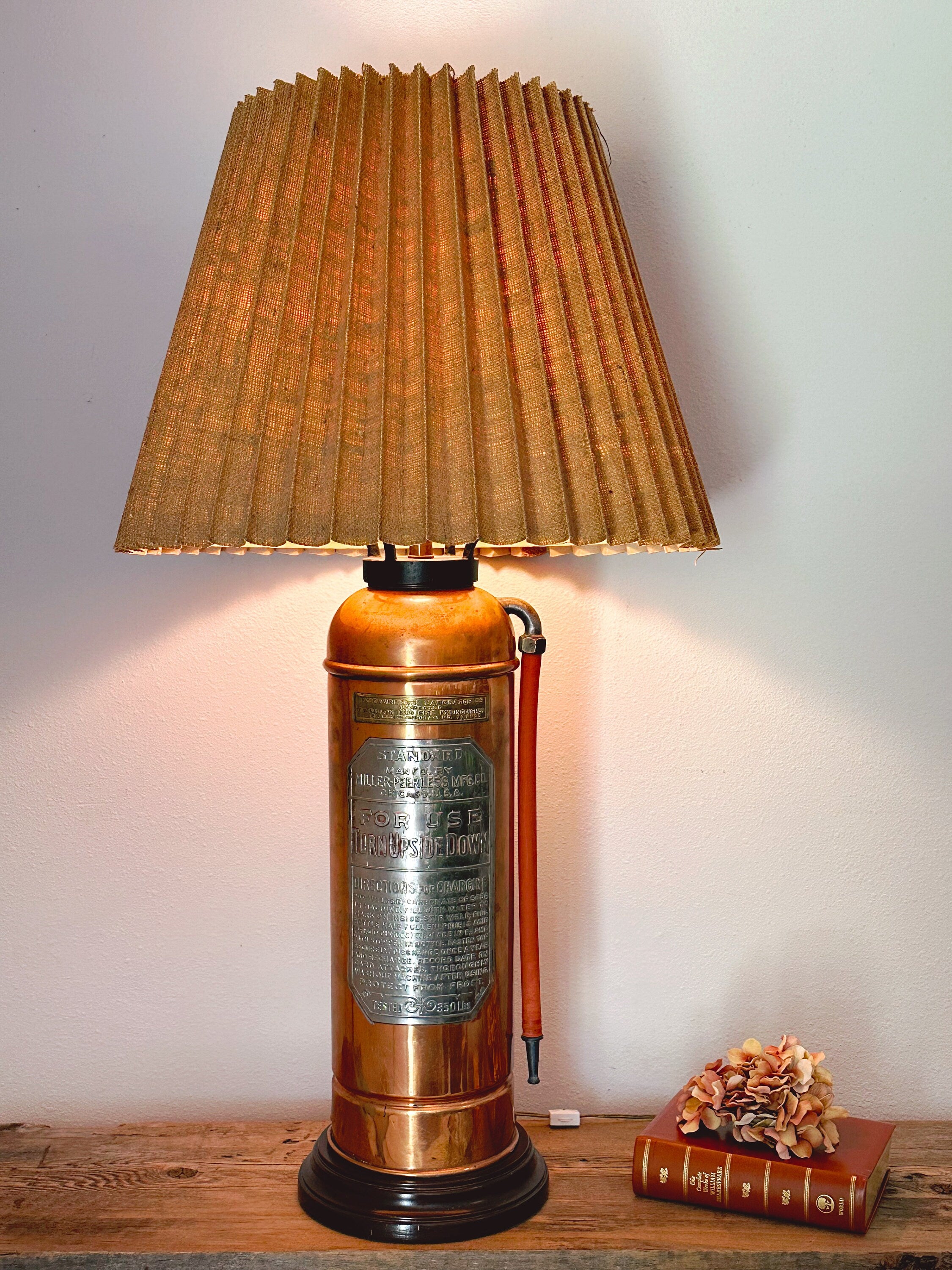 Antique Early 1900s Copper Fire Extinguisher Table Lamp Chicago | Repurposed Bar Lamp | Industrial Chic Bar Office Decor | Father's Day Gift