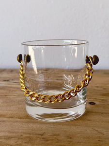 Set of 4 Vintage Clear Whisky Rocks Glasses with Gold Brass Chain | Single Old Fashioned Glasses Barware | Gift for Him Father's Day