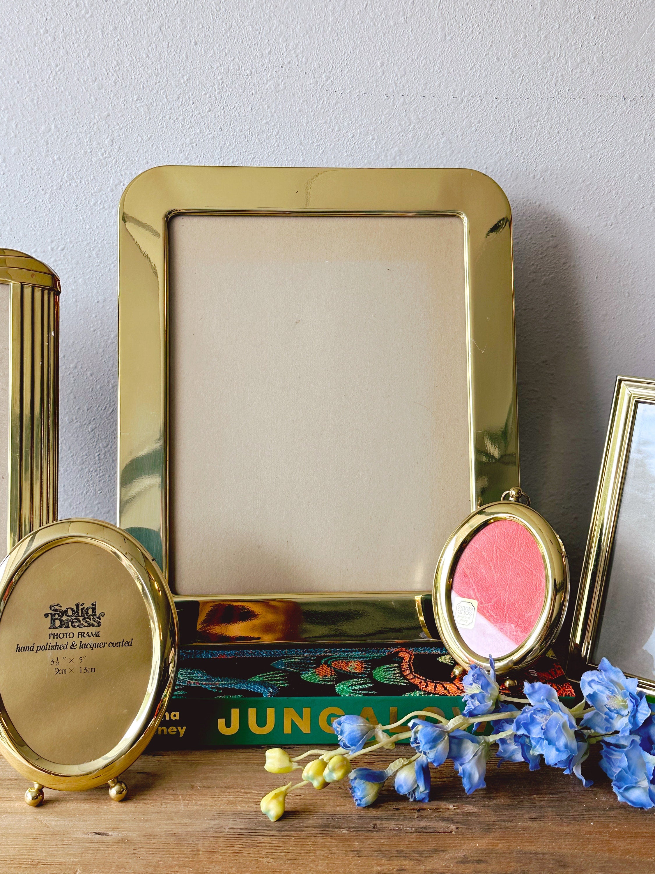 Assorted Vintage Solid Brass Rectangular and Oval Picture Frame | SOLD SEPERATELY | 8x10 and 5x7 Inch Gold Lacquered Photo Frame