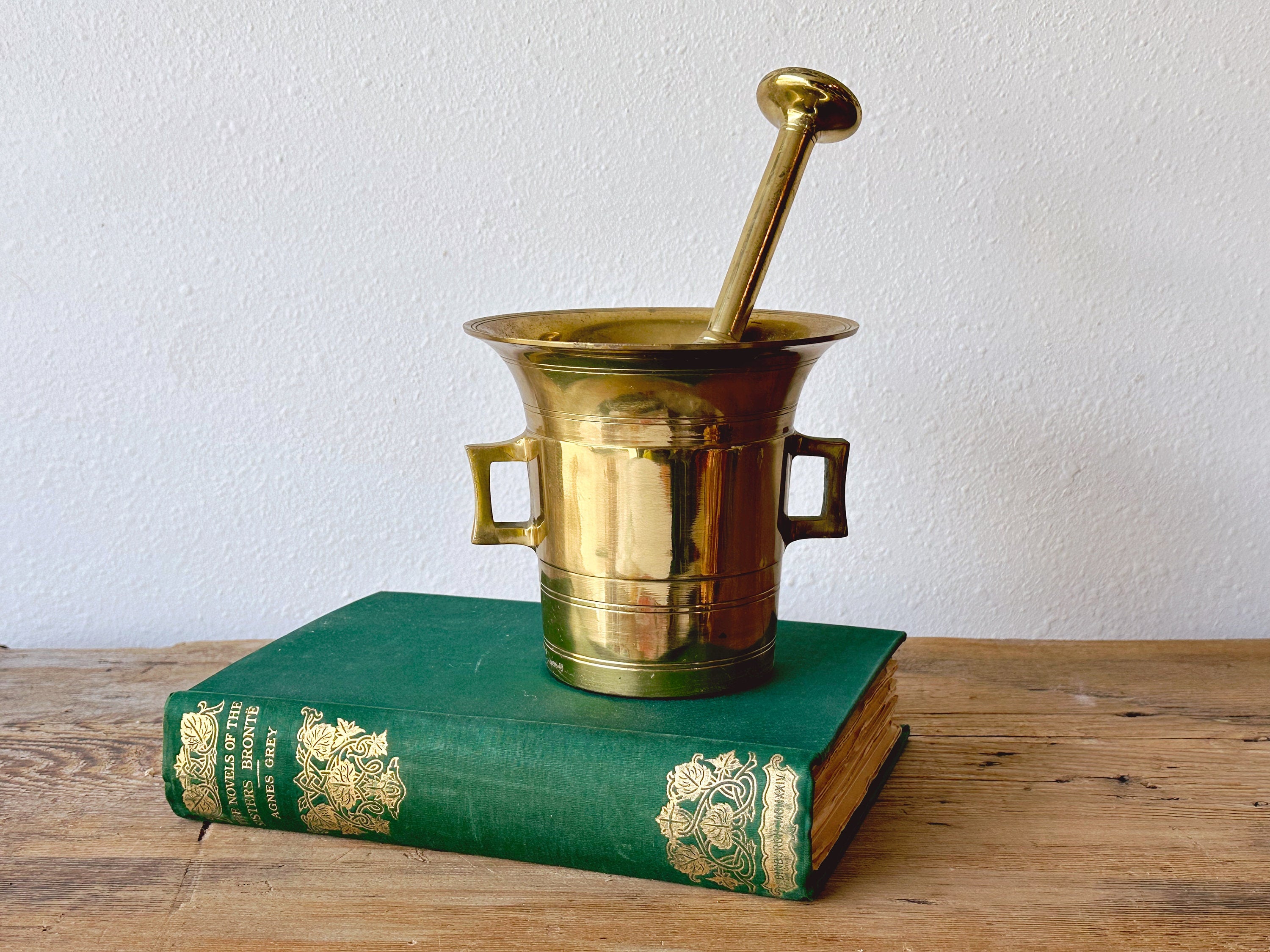 Vintage Brass Pharmacy Mortar & Pestle | Herbs, Spices, Medicine Grinder | Antique Apothecary Kitchen Decor | Gift for the Cook Housewarming