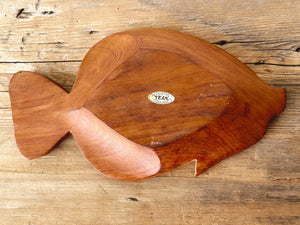 Mid Century Modern Hand Carved Teak Wood Fish Shaped Serving Tray | Small Jewelry Dish, Trinket Tray, Catchall, Ring Dish | Beach House