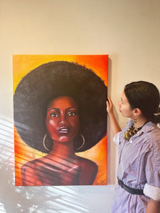 Original Large Oil painting on Canvas of Beautiful African Woman 44"x31" | Signed by Columbian Artist | Colorful Gallery Wall Decor
