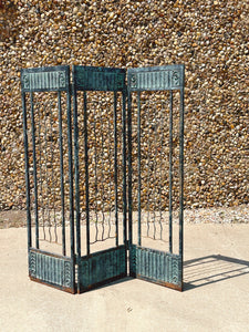 Vintage Iron 3-Panel Folding Room Divider | SHIPPING NOT FREE | Metal Trifold Screen Panel | Rustic Architectural Piece Outdoor Garden Decor
