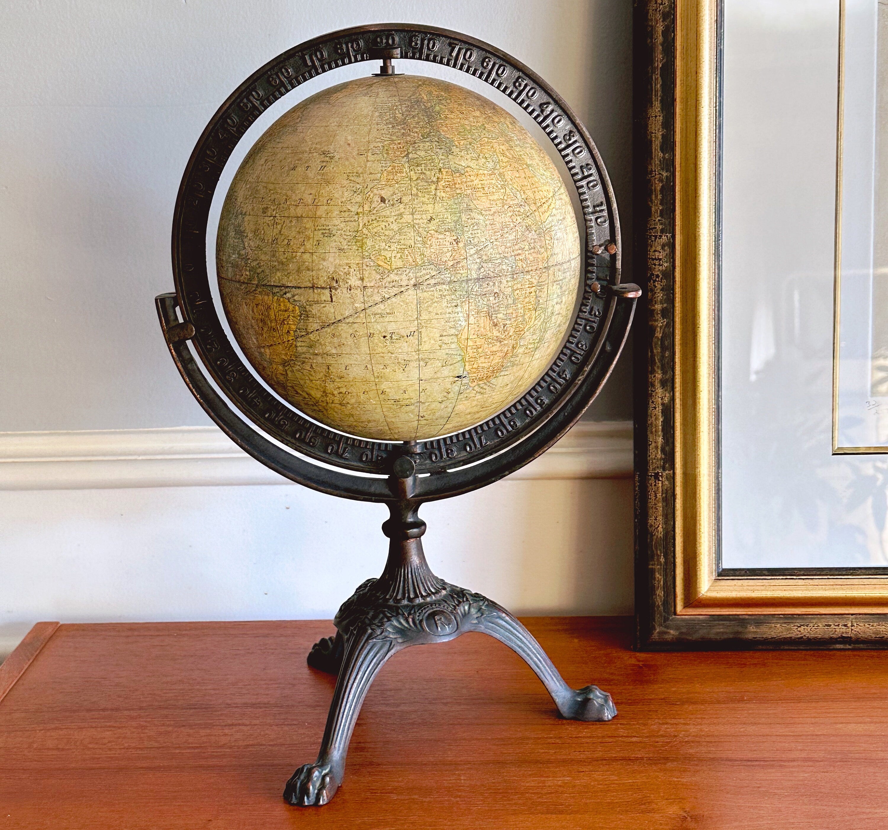 Antique Rand McNally 1920s 9 Inch Terrestrial World Globe with Cast Iron Clawfoot Base | Historical Cartography Collectors Gift Office Decor