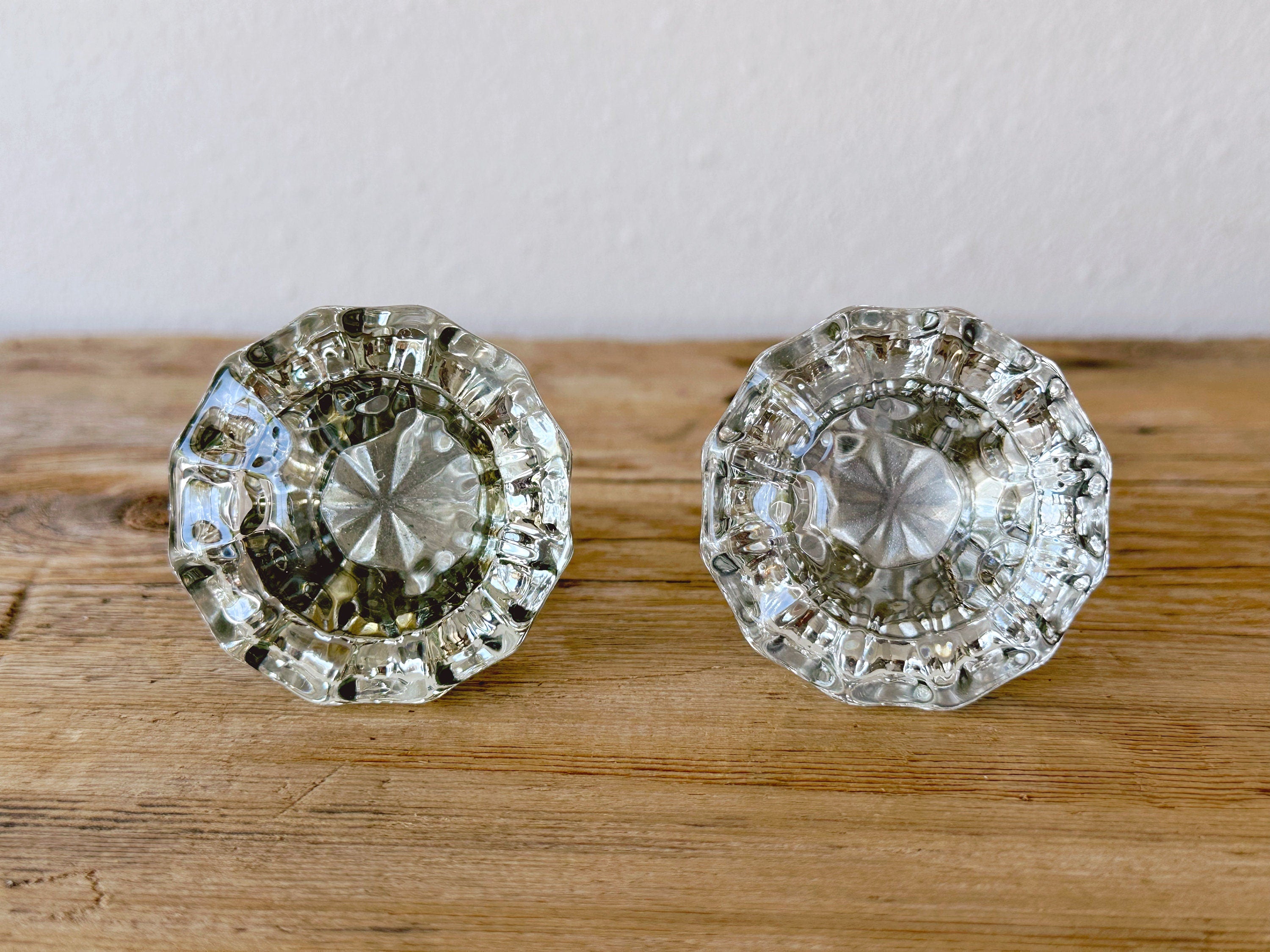 Pair of Vintage Crystal and Brass Door Knobs | Antique Architectural Salvage Glass Doorknob Handles | Home Renovation Hardware
