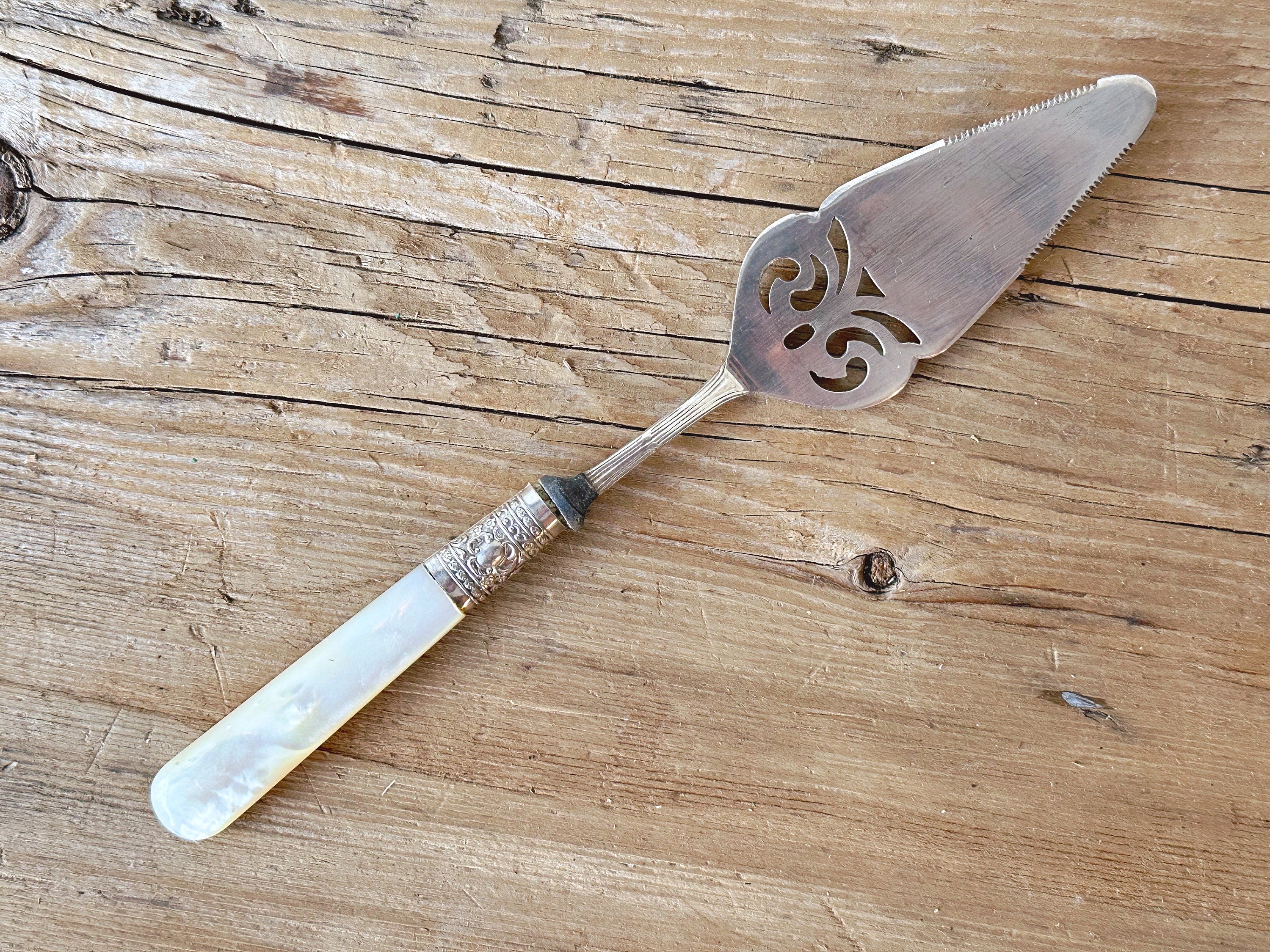 Antique Victorian Silver-Plated Cake Server with Pearl Handle | EPNS Sheffield Made in England c. 1900 | Vintage Large Serving Knife