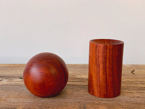 Vintage Danish Modern Geometric Walnut Wood Ball + Cylinder Stacking Salt & Pepper Shaker Set | Mid Century Modern Tableware