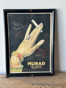 Antique Murad Turkish Cigarettes Advertising Poster in Wooden Frame | Vintage Tobacciana Art Collectible Advertisement | Gallery Wall Art