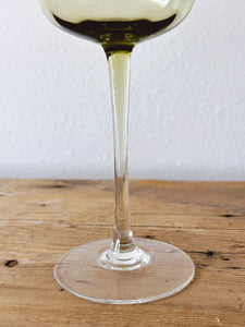 Vintage Olive Green Long Stemmed Wine and Cordial Glasses in Set of 2, 4, 6 | Mid Century Modern Colored Stem Glassware | Barware Drinkware