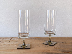 Vintage Mid Century Rosenthal Crystal Linear Smoke Color Square Foot Wine Glasses in Set of 2, 4, 6 or 8 | 1960s Crystal Barware Glassware