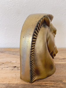 Pair of Vintage Brass Trojan Horse Head Bookends | 1960s Mid Century Equestrian Bookends | Art Deco Style Decor | Book Shelf Mantel Decor